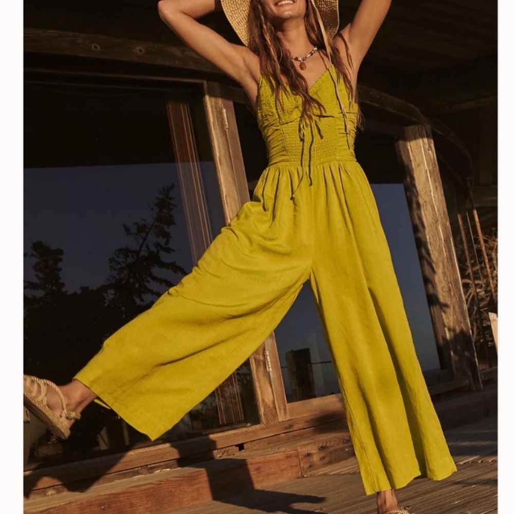 Free People Day Glow Jumpsuit One Piece Size Small Lime Green Peridot